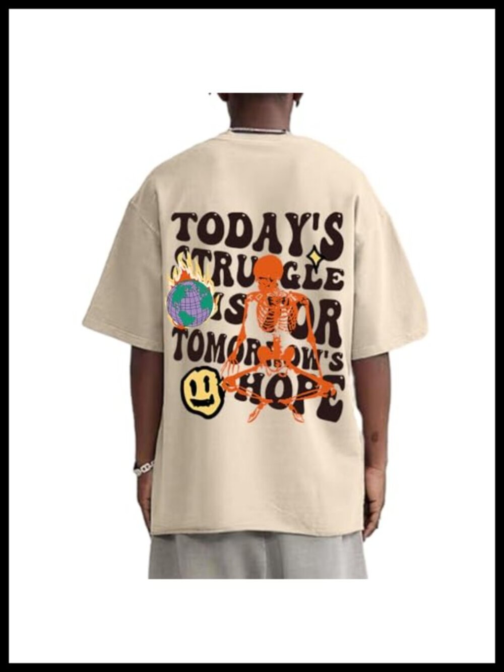 Men Oversized Cotton Graphic Letter Print Vintage T-Shirt Loose Fit Streetwear
